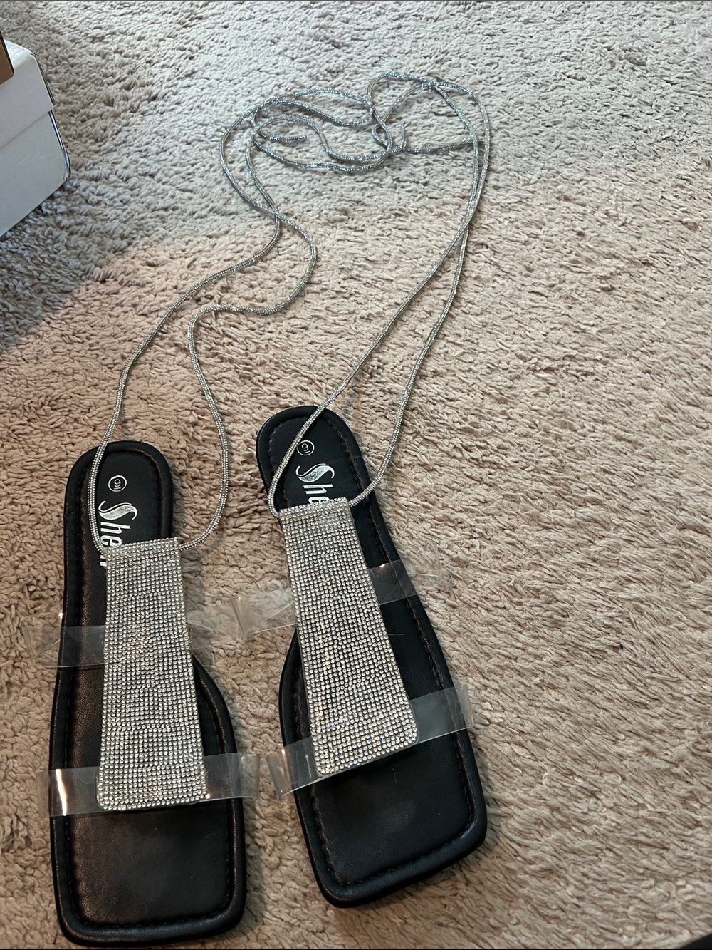 Embellished Silver Tie-Up Flat Sandal - Black/Silver